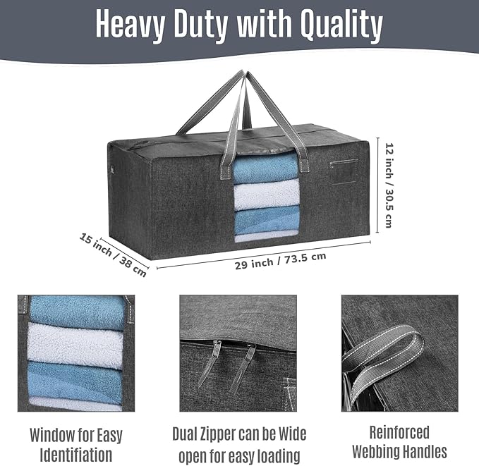 VENO 4 Pack Heavy Duty Moving Bags, Packing Bags with Clear Window, Alternative to Moving Boxes, Storage Bins for Clothes, Blankets, Comforters, College Dorm Essentials (Gray, 4 Pack)