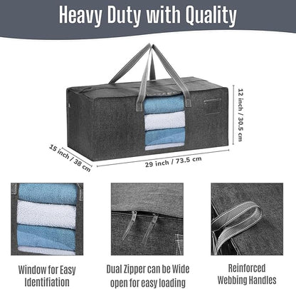VENO 4 Pack Heavy Duty Moving Bags, Packing Bags with Clear Window, Alternative to Moving Boxes, Storage Bins for Clothes, Blankets, Comforters, College Dorm Essentials (Gray, 4 Pack)