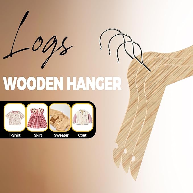 Quality 12” Kids Wooden Hangers – 100-Pack Ultra Slim 0.31'' Plywood Design with Swivel Hook – Space Saving Natural Wood Hangers for Baby & Toddler Clothes (Natural, 100 Pack)