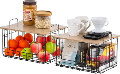 IRIS USA Wire Basket for Pantry Organizers and Storage, 2 Pack, Potato and Onion Storage, Easy Assembly, Stackable Storage Bins, Kitchen Cabinet Bathroom Shelf Organizers for Veggie, Fruit, Snack