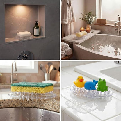 4 Pcs Plastic Soap Holder Soap Dish Bar Saver Tray with Holes Sponge Holder for Kitchen Bathroom Shower Counter, 4.5 x 3 x 0.7 Inches (Clear)