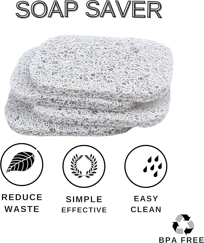 Snowkingdom 8 Pack White Soap Saver Holder for Bar Soap Draining Lift Pad 2.9" x 4.5" PVC Non-BPA Non-Slip Durable Porous