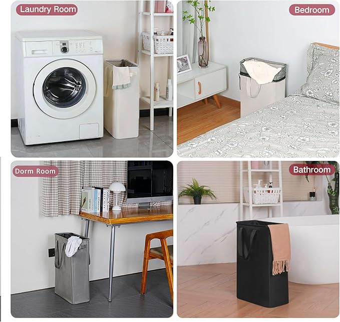 efluky Slim Laundry Basket, Narrow Laundry Hamper with Handles, Collapsible Dirty Clothes Hamper, Tall Laundry Bin for Laundry Room, Dorm and Bedroom, 12.7 Gallons(48L) Grey