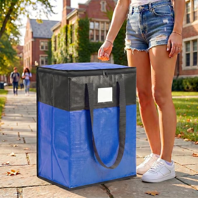 4Pack (110L*2+180L*2) Extra Large Moving Bags Heavy Duty with Wide Comfortable Handles & Strong Zipper, Durable Storage Bags Totes, Reusable Moving Boxes for College Dorm Bedding Space Saving,Blue