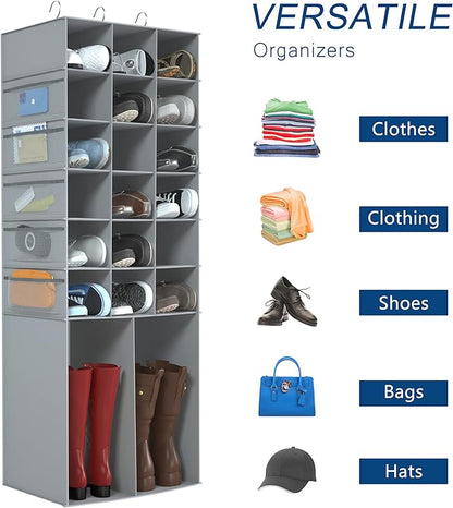 Libeder Hanging Shoe Organizer for Closet,18 Sections Shoe Hanging Closet Organizers & 2 Large Pocket for Boot Storage, Closet Organizers and Storage Space-Saving Shoe Rack & Holder,Grey