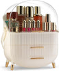 Covered Makeup Cosmetic Countertop - Large Cosmetic Organizer - Trendy Oval Shape Storage for Skin Care Organizer - Clear Lid, Storage Drawers, Carry Handle - Cute Stylish Decor Solution (White)