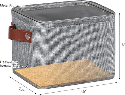 Small Fabric Storage Bins, 7.8x6.7x5.9 inch Mini Storage Cubes 4-Pack Storage Basket for Makeup Collapsible Fabric Storage Organizer with Handles, Decorative Basket for Desk, Shelves, Grey