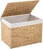 Water Hyacinth Storage Basket with Lid, 46.2 Gallon (175L) Wicker Shelf Basket with Removable Liner, Wicker Storage Basket for Blanket, for Livingroom, Bedroom, Natural