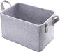 Collapsible Storage Bins Foldable Felt Fabric Storage Basket Organizer Boxes Containers with Handles PU Handles for Nursery Toys,Kids Room,Clothes,Towels,Magazine (PU-Light grey, 15.9L×11W×9.8H)
