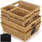 Marsui 9 Pcs Wicker Storage Baskets for Pantry Organization with Handle Labels Handwoven Multi-size Brown Small Organizer Baskets Storage Bins Container for Shelves Closet Toilet Christmas Holiday