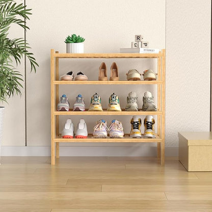 ROMGUAR CRAFT 4 Tier (Thick) Bamboo Shoe Rack for Closet Free Standing Wood Shoe Shelf for Entryway Small Space Stackable 27"x12"x28" (Natural)