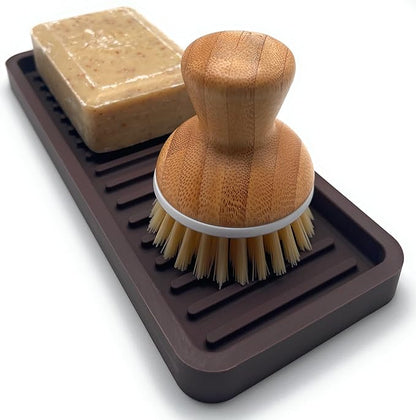 Silicone Sink and Surface Organizer Tray, Sponge Holder, Vanity Tray, Trivet, Heat Safe, Dishwasher Safe, for Bathroom and Kitchen Organization (Dark Chocolate, 9"x3.5")