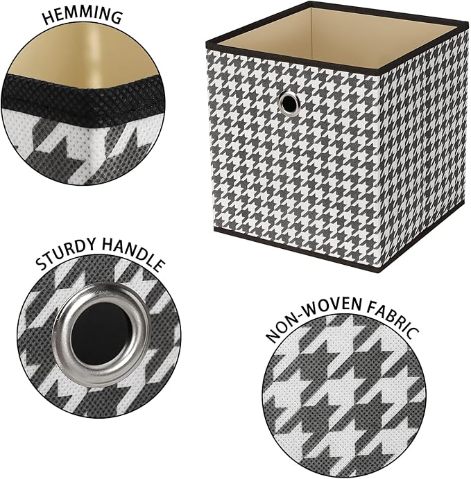 Foldable Storage Cubes Bins,11 Inch Cloth Storage Cube Fabric Storage Box Cubes Organizer Baskets with Dual Handles for Home Organizer Set of 3 (Houndstooth)