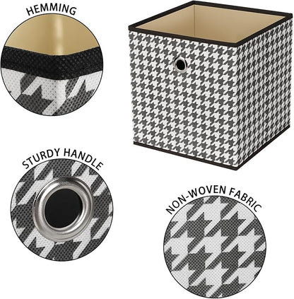 Foldable Storage Cubes Bins,11 Inch Cloth Storage Cube Fabric Storage Box Cubes Organizer Baskets with Dual Handles for Home Organizer Set of 3 (Houndstooth)