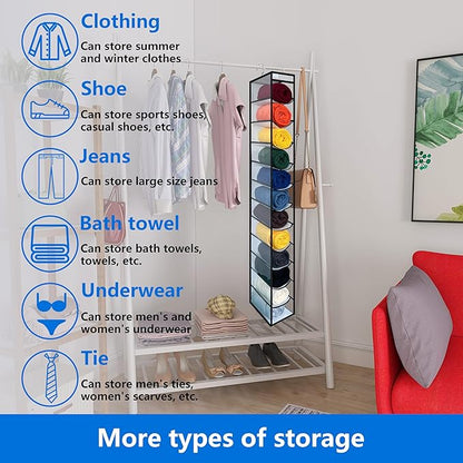 Legging Organizer for Closet Hanging, Legging Storage Bag Can Holds 24 Leggings Jeans or Shirts, Heavy Duty Metal Hooks for Over Door Storage, Wardrobe Clothes Storage