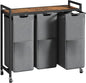 HOOBRO Laundry Sorter 3 Section, Laundry Hamper with Wheels, 3 × 11.5 Gal (43.4L), Rolling Laundry Basket, Pull-Out and Removable Oxford Fabric Laundry Bags, Rustic Brown and Grey BFG76XY01