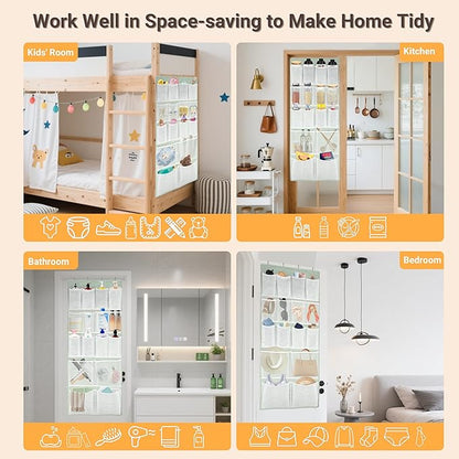 16 Pockets- Over Door Hanging Storage Organizer with 4 Kinds Pouch,Behind Closet Hanging Shelf Holder for Sock,Hat,Underwear,Travel Outfit,Shoes,Back of Door Space-saving Organization for Home,Dorm,RV