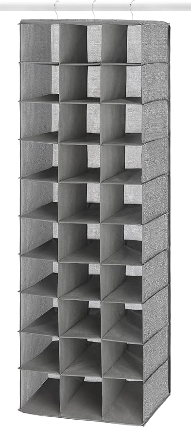 Whitmor 30 Sections Hanging Clothes Closet Shoe Organizer, Space Saving Breathable Fabric Shoe Storage for Bedroom, Laundry, Dorm, Crosshatch Gray