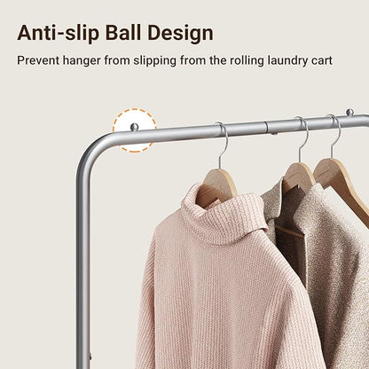 ELYKEN Laundry Cart with Hanging Rack, Rolling Laundry Hamper with Wheels, Laundry Basket with Removable Liner Bag and Shelf, Sturdy Metal Frame Dirty Clothes Basket for Hotel, Home, Closet, Dorm