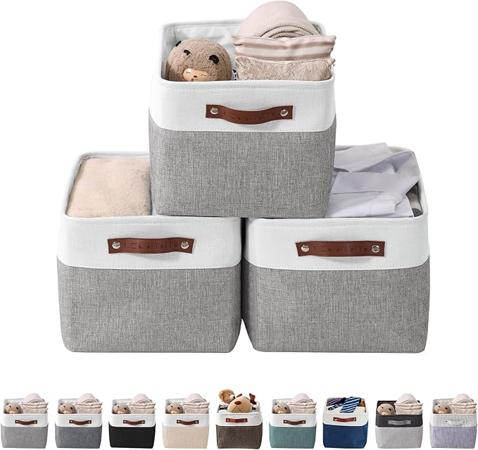 DECOMOMO Storage Bins, Large Fabric Storage Baskets for Shelves, Decorative Linen Closet Organizer, 15 x 11 x 9.5 inches (Grey & White, 4 Pack)