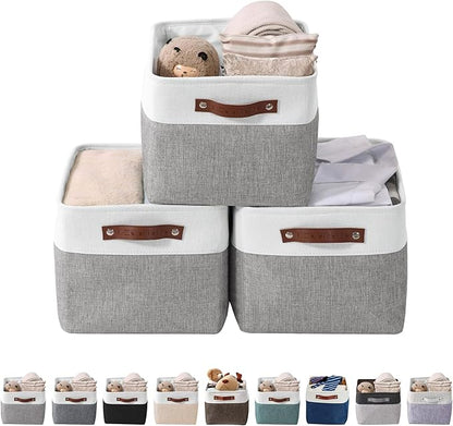DECOMOMO Storage Bins, Large Fabric Storage Baskets for Shelves, Decorative Linen Closet Organizer, 15 x 11 x 9.5 inches (Grey & White, 4 Pack)