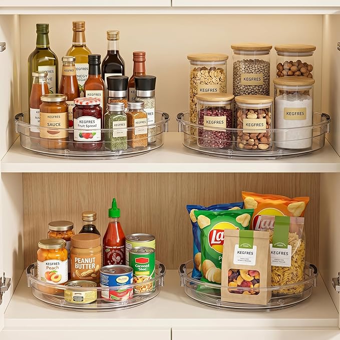 3 Pack Lazy Susan Organizer, Rotating Turntable Spice Rack for Kitchen Storage, Pantry, Cabinet, Fridge & Countertop, Condiment & Seasoning Holder, 9.25", 10.6", 12", Clear