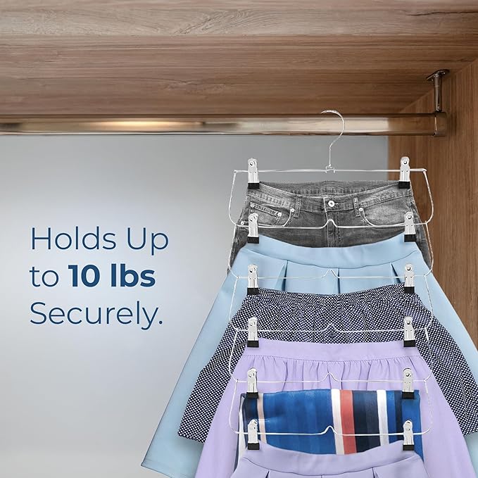 USTECH 6 Tier Skirt Hangers Closet Space Saver with Clips for Pants, Shorts, Skirts, Leggings - 3 Pack