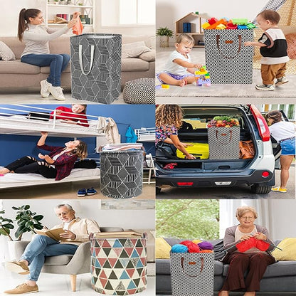 Waterproof Laundry Hamper Collapsible Laundry Basket Leather Handle Laundry Bag Large Clothes Storage Toy Organization for Bathroom Bedroom Laundryroom College Dorms (Heilingxing-001)