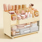 Makeup Organizer for Vanity with Brush Holder, Large Bathroom Countertop Organizer & Skincare Storage | Perfume, Cosmetics Display Case with Drawers (Cream White)