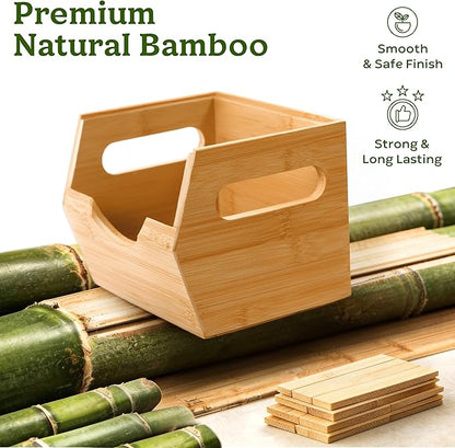 HOMESTEAD 3-Tier Bamboo Pantry Storage Bins – Stackable Potato & Onion Storage Bin with Handles, Fruit Basket & Produce Organizer for Kitchen Countertop, Pantry Organization, Set of 5