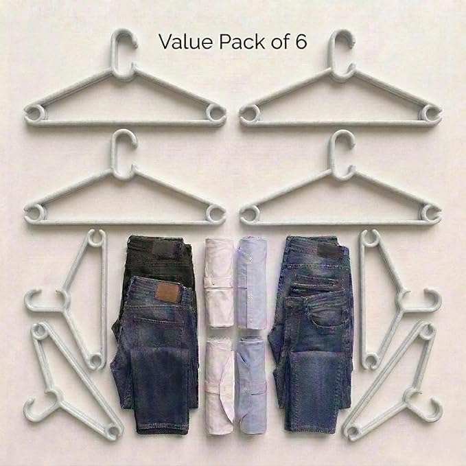 Sturdy Polypropylene Hanger, Pack of 6, Mint Granite White