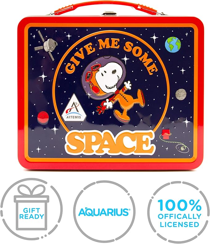 Aquarius Peanuts Artemis Fun Box 8x6 Inch - Officially Licensed Snoopy Space Collectible Storage Organizer Tin Gift for Kids and Teens