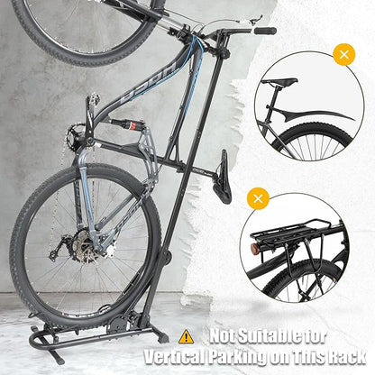 BIKE HAND Vertical Bike Floor Stand - Premium Quality Vertical & Horizontal Adjustable Bicycle Parking Rack - Store MTB Road Bikes Wheels Sizes up to 29"- with Stem Handlebar Stabilizer
