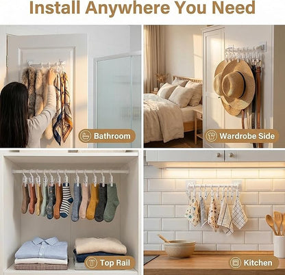 10-Hook Adhesive Hat Organizer Rack for Baseball Caps - Wall Mountable Storage for Door, Closet, Wall