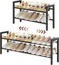 FAVOOSTY 2-Tier Expandable Shoe Rack, Adjustable Shoe Shelf Storage Organizer Space Saving Metal Free Standing Shoe Rack for Entryway Closet Doorway, Black