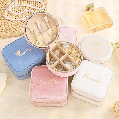Golden Bride Jewelry Box, Jewelry Organizer for Bridal Women, Girls, Bridesmaid, Velvet Rings & Necklaces Storage for Wedding Favors, Birthday & Christmas Gifts, Travel Essentialses (CUSTOM)