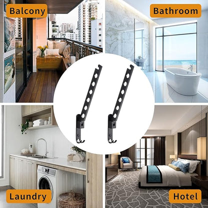 JOOM Retractable Folding Wall Hanger Folding Clothes Hanger Rack Clothes Storage Organizer Laundry Hanger Sturdy Hanging Dryer Rack Clothes Hooks of Metal（Matte Black，Two Pack）