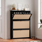 AVZEAR Narrow Shoe Storage Cabinet for Entryway with Natural Linen Panel, Freestanding Slim Shoe Cabinet with 3 Flip Drawers, Wood Shoe Organizer Closed Shoe Rack for Hallway, Living Room(Black)