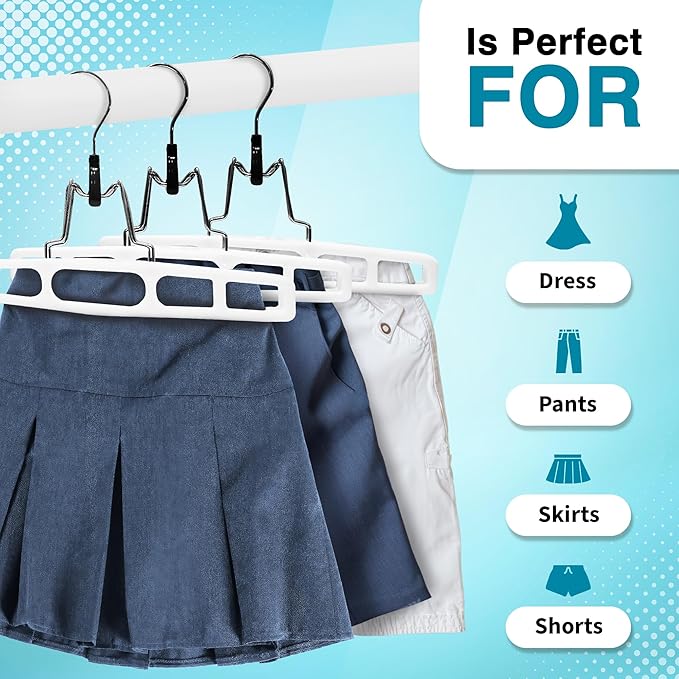 DEILSY™ Pants Hangers Skirt Hanger Pant with Locking Hook Versatile Skirt Hangers for Closet Organization White Jean for Men and Women Heavy Duty 10 Pack
