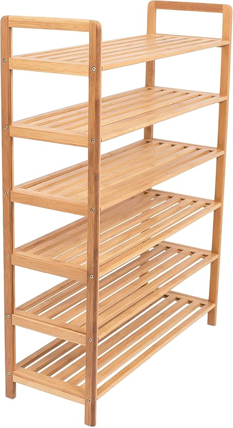 BIRDROCK HOME Free Standing Bamboo Shoe Rack | 6 Tier | Wood | Closets and Entryway | Organizer | Fits 18 Pairs of Shoes