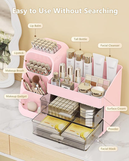 Anylady Large Capacity Makeup Organizer Countertop with Makeup Brush Holder for Vanity, Thickened Material, Bathroom Countertop Organizer Skin Care Perfumes Storage, Teen Girl Gifts for 13-25 Year