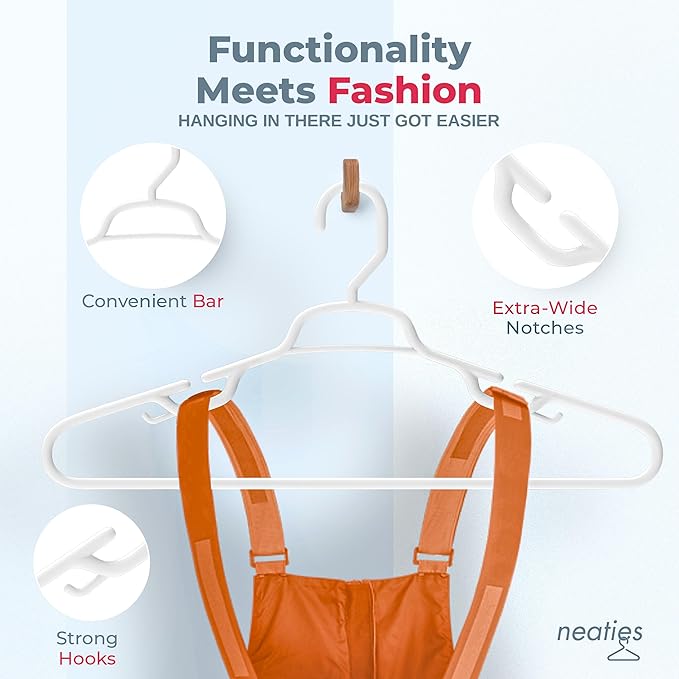Large & Wide Heavy Duty Clothes Hangers 36 Pack – Made in USA – Ideal for Plus Size Clothing – 10lb Plastic Hangers with Notches for Oversized Adult Coats & Pants – White & Black