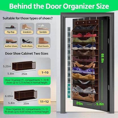 PAULONE 12 Pocket Over the Door Shoe Organizer,Reusable Breathable Large Mesh Bag Men's & Women's Sneaker Organizer,Shoe Organizer for Kids,Hanging Shoe Storage Hanging Bag (Coffee brown)