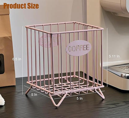 Coffee Pod Holders for Counter, K-Cup Holder, Metal Coffee Pod Basket, Espresso Pods Organizer, Coffee Station Accessories (Pink)