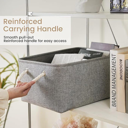 Large Storage Baskets- 15.7x11.8x8.26 inch Storage Bins for Shelves and Closet Organizing, Foldable Fabric Bin for Home Organization Clothes and Laundry (6-Pack, Gray)