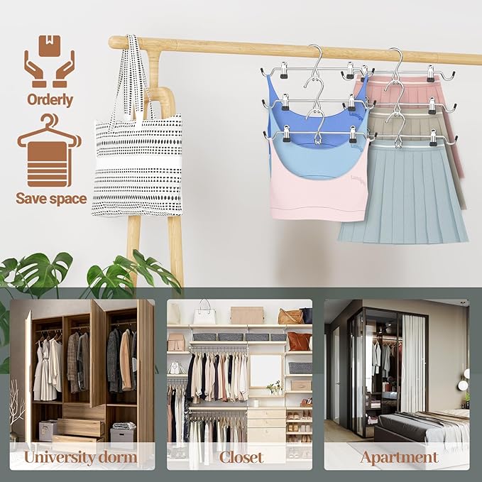Pants Hangers Space Saving,Stackable Skirt Hangers with Clips, Hanging Closet Organizer and Storage,Clothes Hangers, College Dorm Essentials Apartment Essentials- 16 Pack