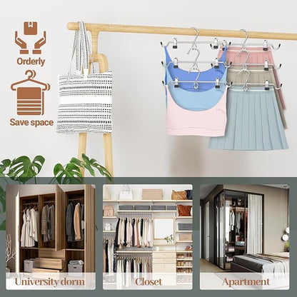 Pants Hangers Space Saving,Stackable Skirt Hangers with Clips, Hanging Closet Organizer and Storage,Clothes Hangers, College Dorm Essentials Apartment Essentials- 16 Pack