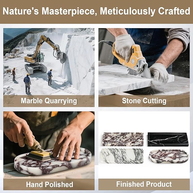 Natural Marble Vanity Tray - Moujings Genuine Marble Perfume Tray for Bathroom Decor, Stone Bathroom Vanity Organizer Tray for Kitchen Counter, Candles, Jewelry, Coffee, Makeup, Key