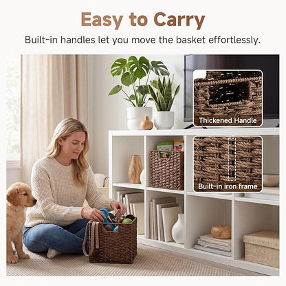 StorageWorks 9 inch Wicker Storage Cubes, Handwoven Wicker Baskets for Storage, Square Cube Organizer Bins, Foldable Paper Rope Basket for Organizing, Brown, 2 Pack