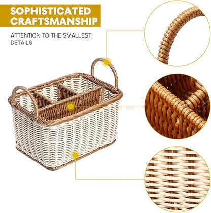 Hemoton Cutlery Storage Organizer Basket, Hand Woven Utensil Holder, Silverware, Tote Bin Basket for Kitchen Table, Cabinet, Holds Forks, Knives, Spoons, Napkins, Pens, Indoor or Outdoor Use